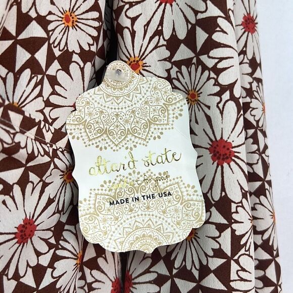 Altar’d State Brown and Ivory floral print wrap top mini dress size small NWT - Picture 8 of 15